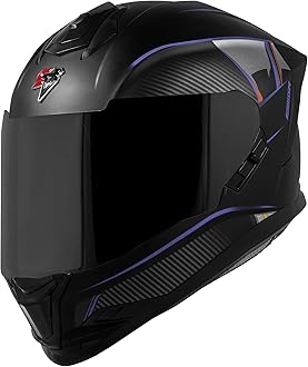 SBH-57 Carbon Fighter ISI and DOT Certified Full Face Helmet for Men and Women with Inner Chrome Sun Shield