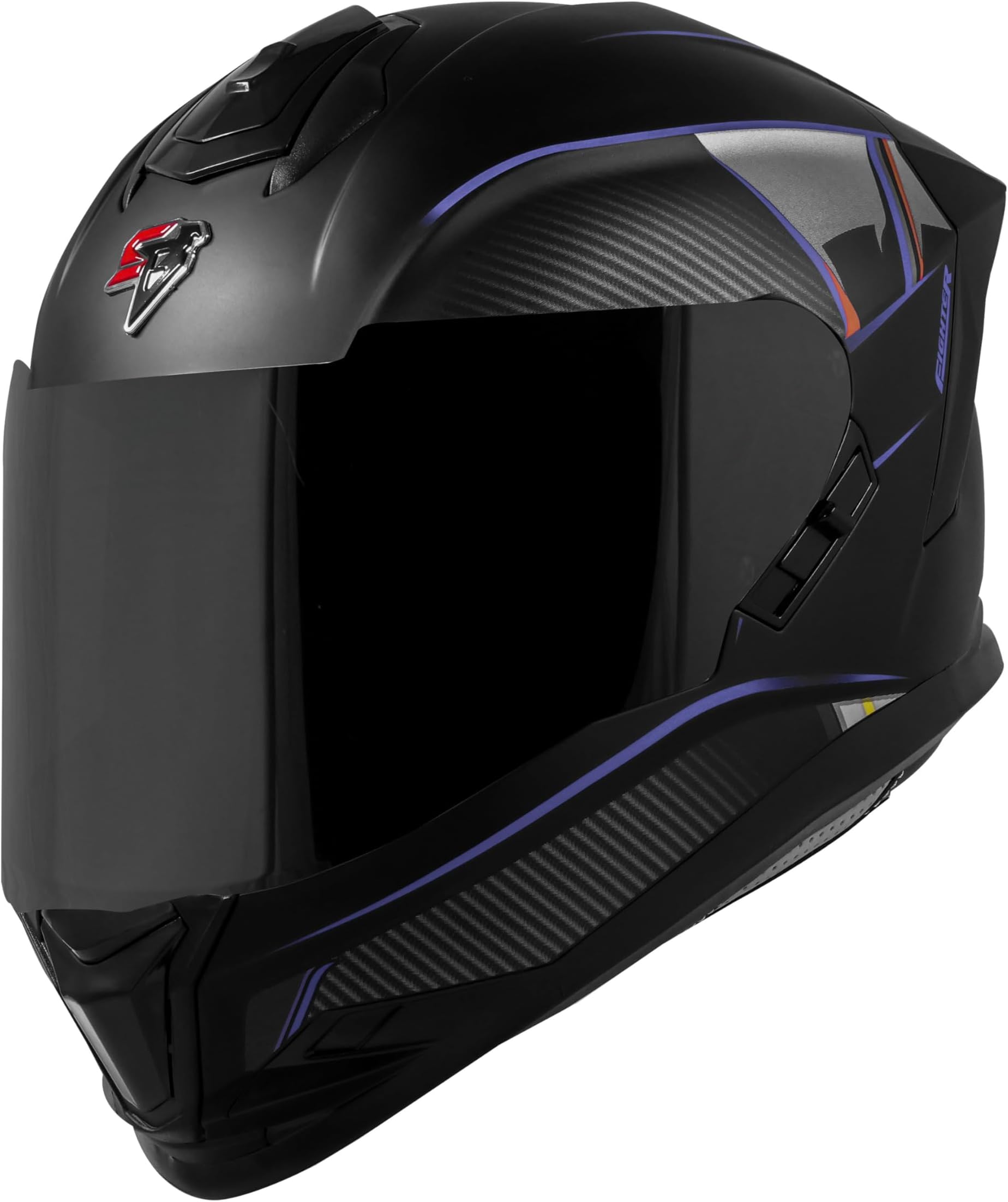 SBH-57 Carbon Fighter ISI and DOT Certified Full Face Helmet for Men and Women with Inner Chrome Sun Shield