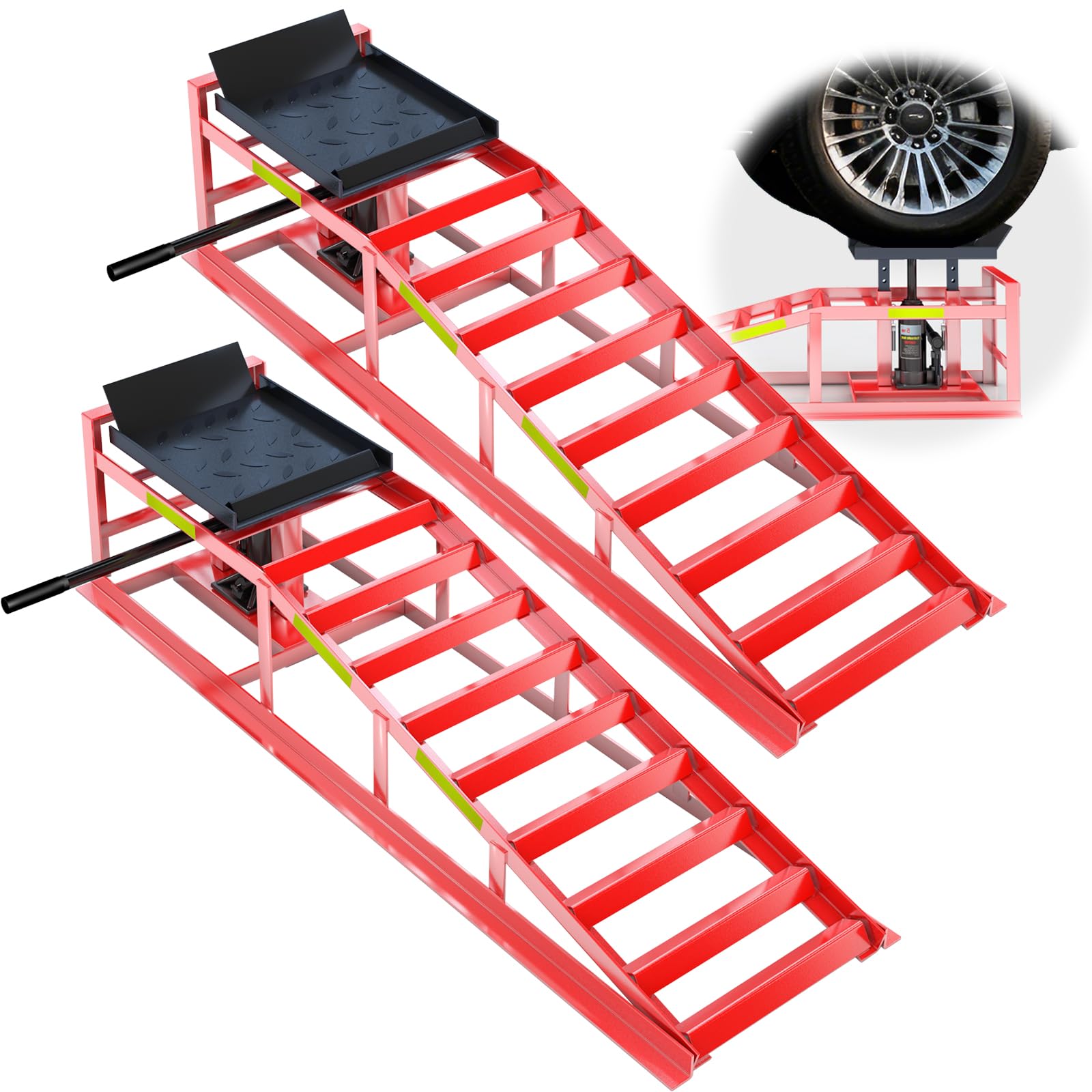 LARBANKE Hydraulische Autorampen, 5 Tonnen, 1 Paar Schwerlastheber, für Fahrzeugwartung, höhenverstellbar, für Autos, SUVs und Transporter, rote Stahlkonstruktion