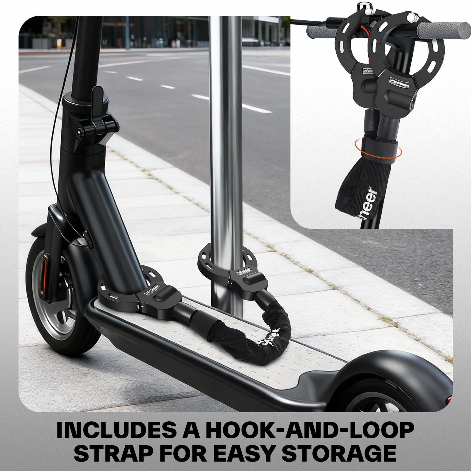 Sportneer E Scooter Schloss, 7MM x 75CM Schloss für E Scooter mit Schlüssel Fahrradschloss Ebike Hohe Sicherheit Handschellenschloss für E Scooter/Fahrräder/E-Bike/Motorrad