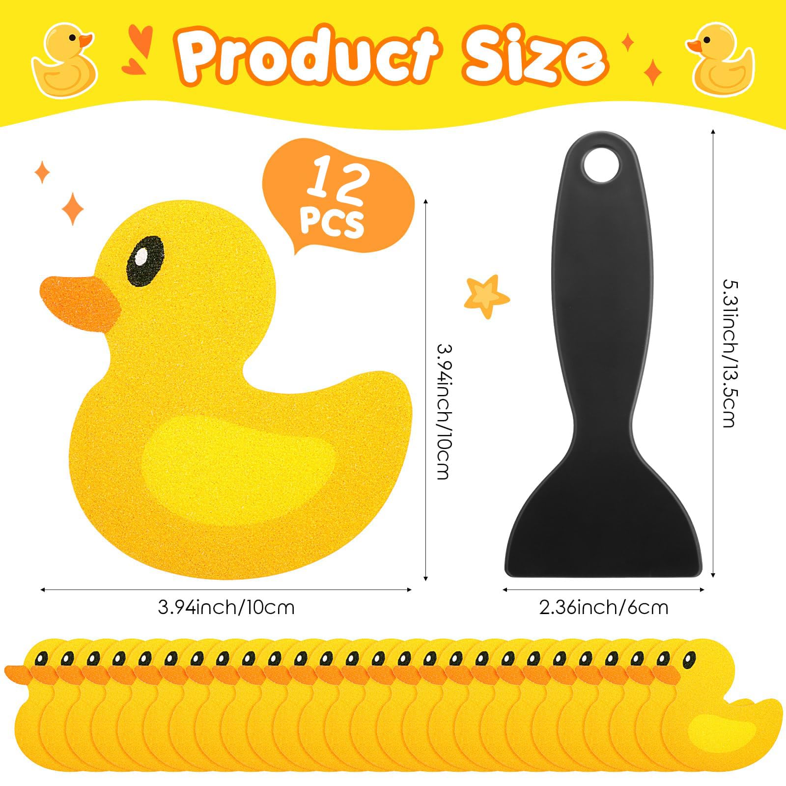 Yemoju 12 stuks antislip badstickers, schattige eenden antislip stickers voor kinderen badkuip, badkamer antislip stickers en zwarte schraper