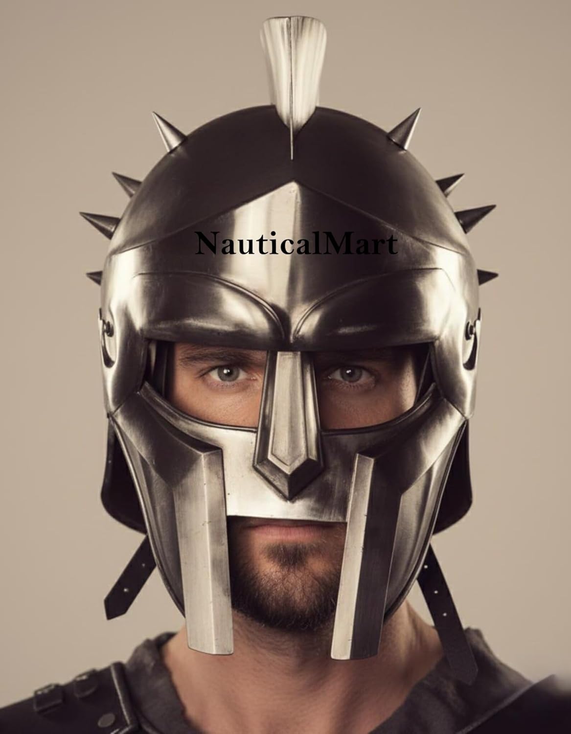 NauticalMart Roman Warrior Gladiator Armor- Maximus Gladiator Men's Costume Set Black Roman Muscle Armor with Helmet for Cosplay, Roleplay & LARP- Costume Authentic Historical Reenactment