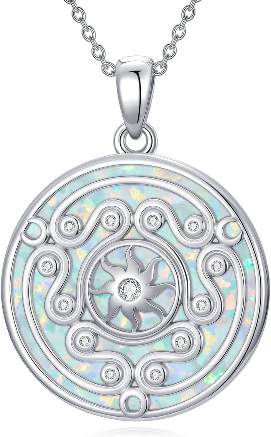Hecate Necklace 925 Sterling Silver Opal Wheel of Hecate Pendant Necklace Triple Moon Goddess Hekate Strophalos Pagan Amulet Opal Jewelry Gifts for Women