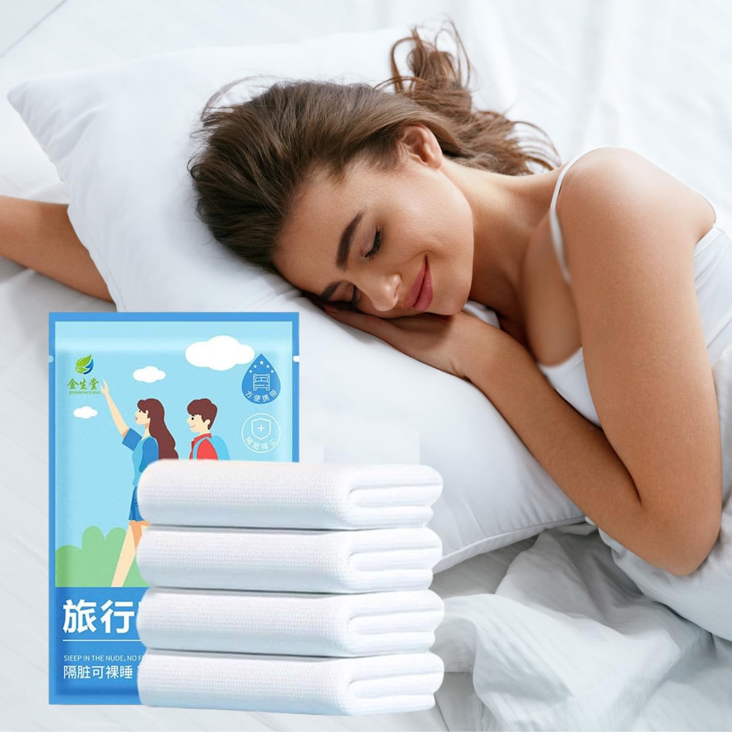 Goodern 1 Pack Disposable Travel Bed Sheets Set,Disposable Hotel with Quilt Cover and Pillowcase Breathable Bedding Set Portable Travel Bedding Disposable Sheets for Business Travel Hotel Essentials