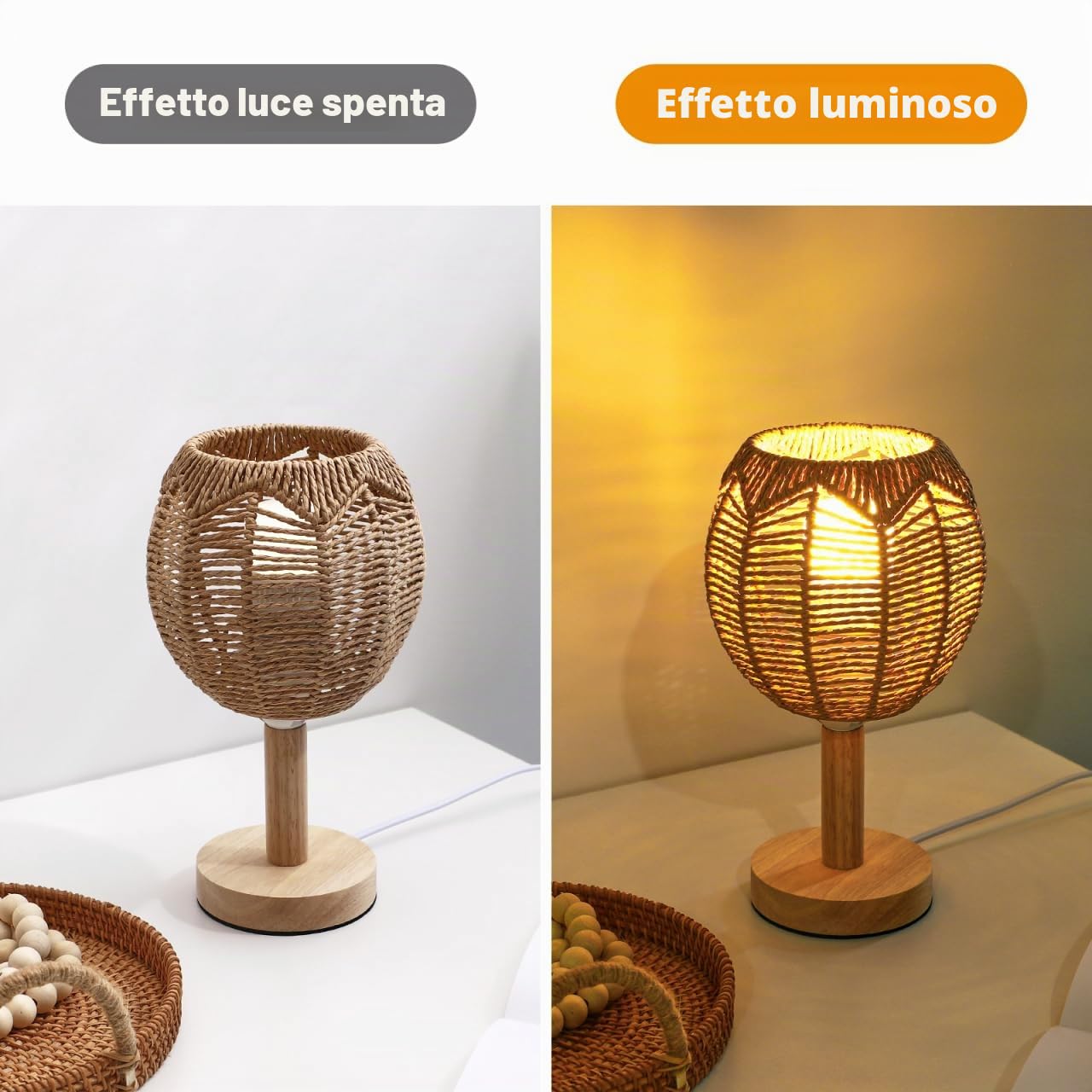 Angoily 3 paralumi in tessuto retrò rattan, cesto a sospensione, per sala da pranzo, soggiorno, 14 x 15 x 15 cm (diametro del foro centrale: 4 cm)