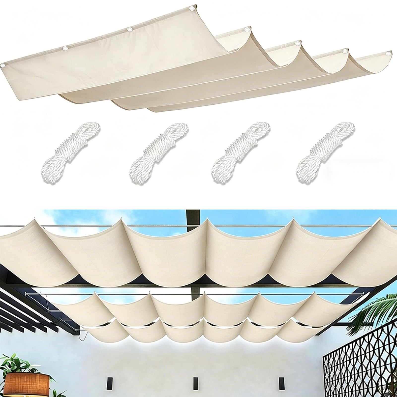 Voile d'ombrage ondulée contre la chaleur et la pluie sur balcon