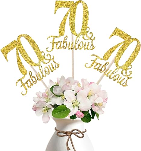 Paquete de 10 centros de mesa dorados de doble cara y cumpleaños número 70 para mesas, centro de mesa número 70, decoraciones de mesa de cumpleaños