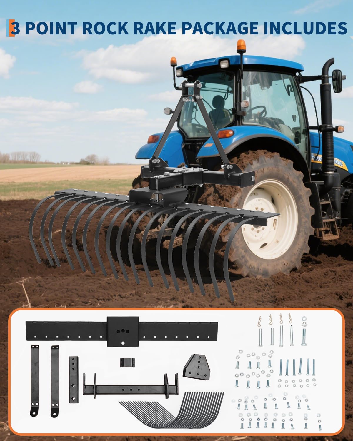 Snapklik.com : 3 Point Hitch Tractor Rake, 50