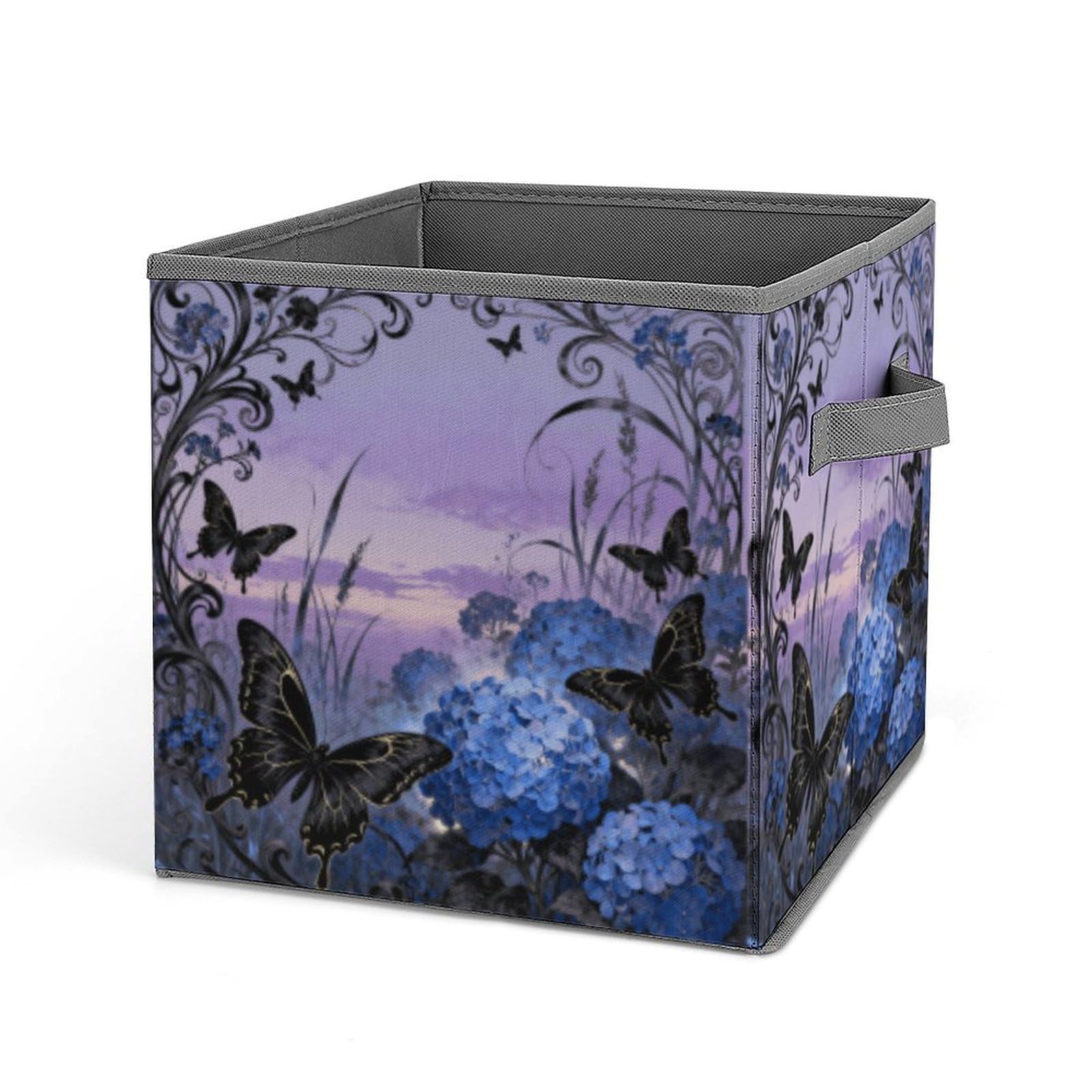 DWVTSLH Swallowtail Hydrangea Cube Storage Bins with Handle, Foldable Storage Cubes, 11 Inch Large Storage Baskets, Washable Fabric Closet Organizer for Shelves, Decorative Clothes Storage Boxes