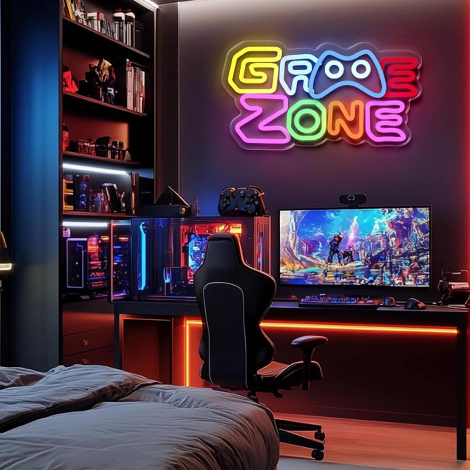 BAIFULAI Gaming Zone Insegna al Neon, LED Gaming al Neon Colorato, Luce al Neon USB Letter Game per Decorazione da Parete, Insegna al Neon per Zona Gaming, Grotta dell'Uomo, Regali Insegna LED per