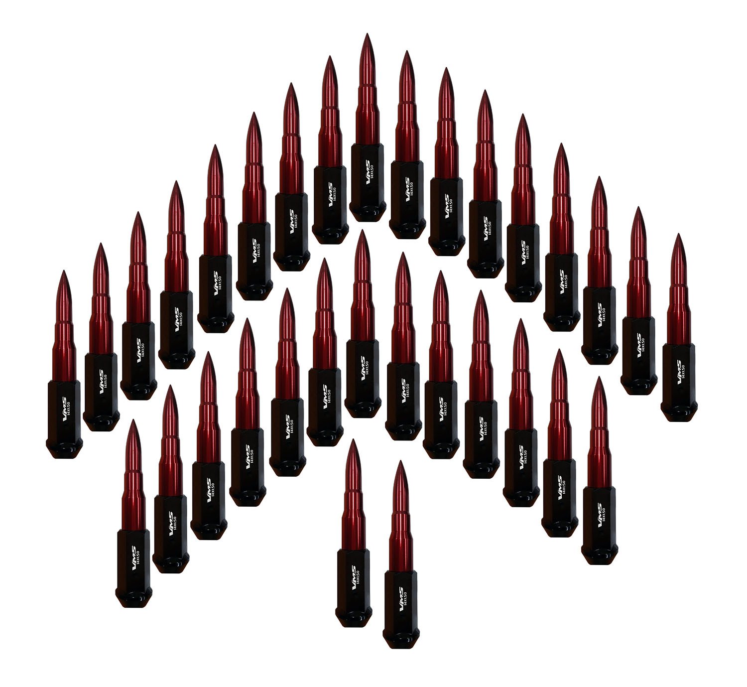 TRUE SPIKE 14x1.5 32PC 124mm Cold Forged Steel Lug Nuts with RED Extended Bullet Tips in CNC Aluminum Compatible with Dodge RAM 2500 3500 2012-2025 with 8 Lug Wheel Pattern