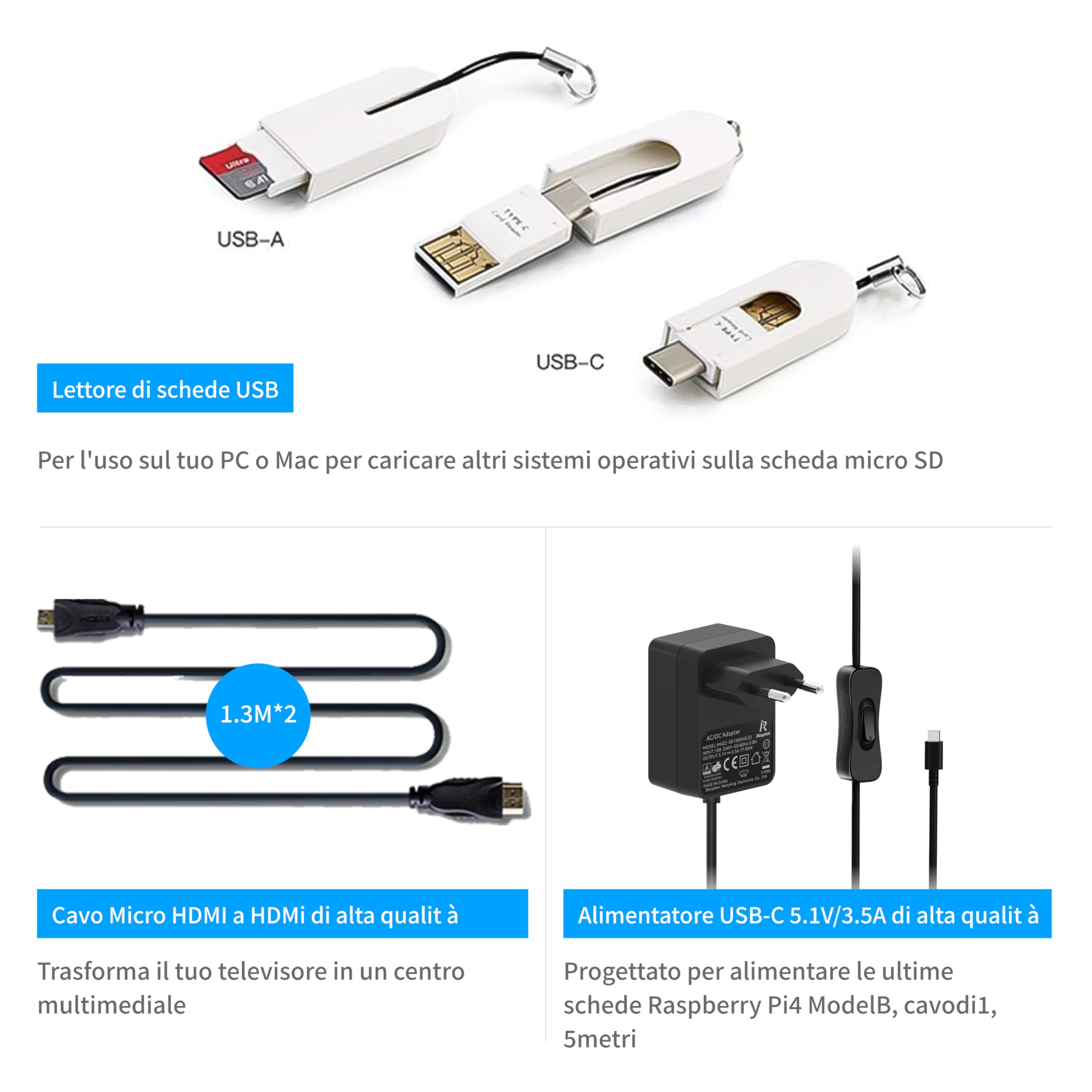 iRasptek Starter Kit For Raspberry Pi 4B 4GB RAM - Edizione 64GB SD, Noobs Preinstallato