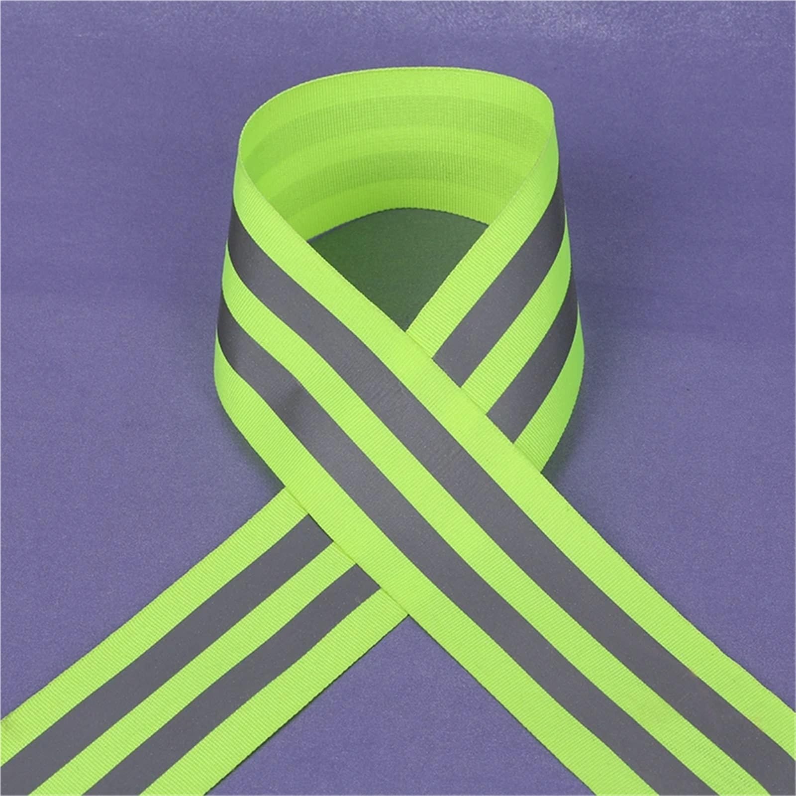 cinta reflectante para ropa, Cinta de Tela Reflectante Verde Fluorescente 5cm Ancho Doble Tiras Reflectantes de 1cm 5m(100 Meter)