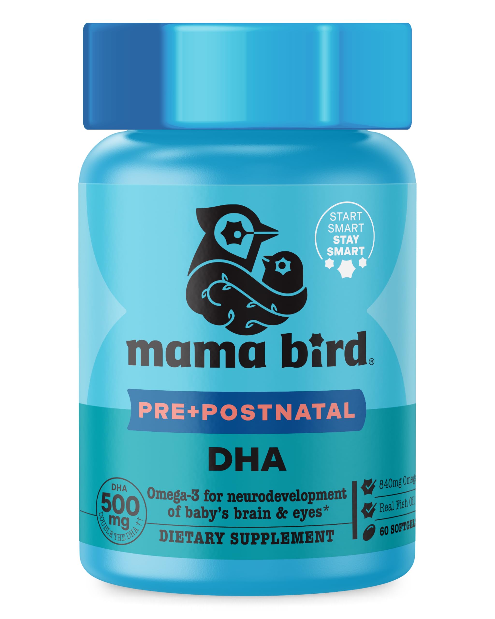 Best Nest Wellness Mama Bird Prenatal DHA - Health Supplement with Omega-3 DHA & EPA - Fish Oil Supplement for Pregnant Women - Supports Fetal Brain & Eye Development - 60 Softgels