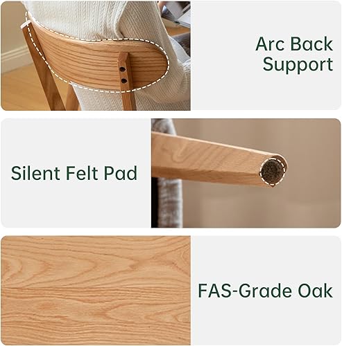 Miniatura 4 de Sillas de comedor tapizadas 100% madera maciza, sillas de comedor modernas de roble de mediados de siglo con diseño de respaldo curvado con forma de