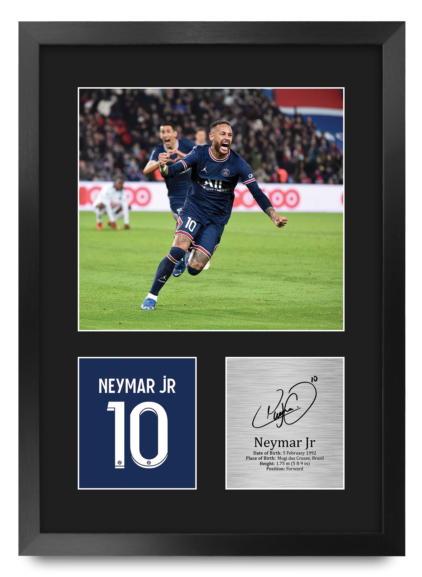 HWC Trading Neymar Jr Paris Blue and Reds Gifts Printed Signed Autograph Picture for Football Fans and Supporters - A3 Portrait Framed โ image 1