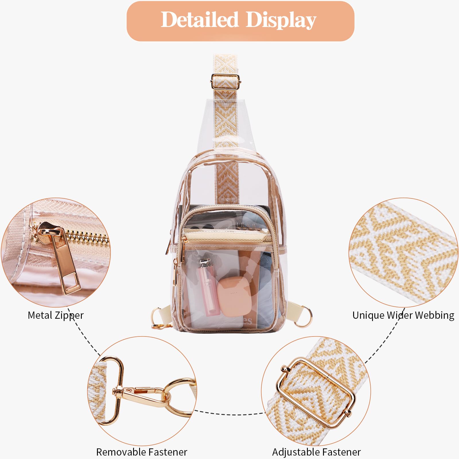 TINYAT Borsa a tracolla trasparente da uomo, approvata dallo stadio, borsa a tracolla trasparente con tracolla regolabile, T560, 7004/Cachi