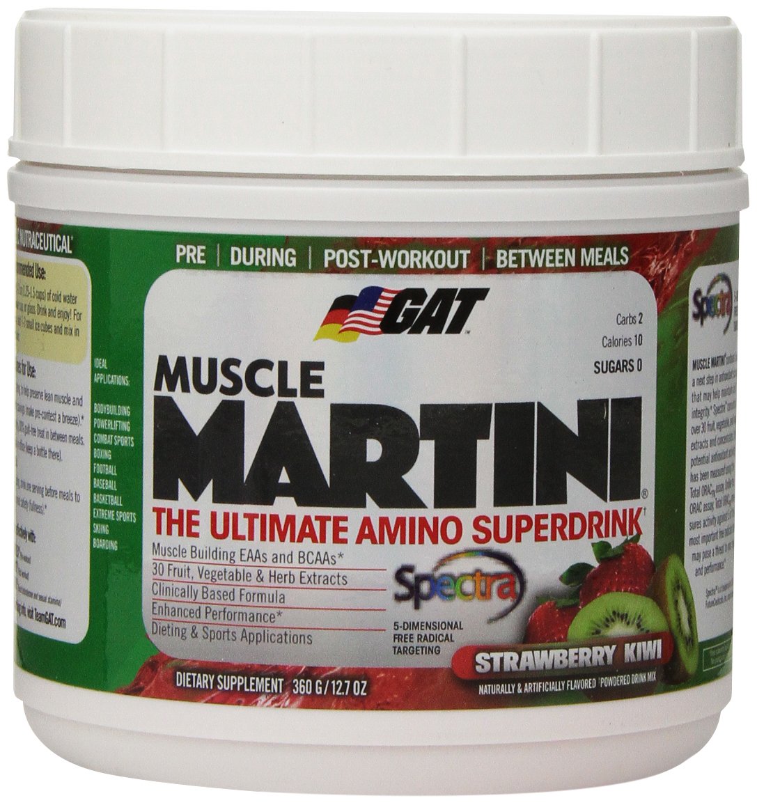 GAT Muscle Martini, The Ultimate Amino Super Drink with 30 Fruit and Vegetable Extracts, Strawberry Kiwi, 360 Gram
