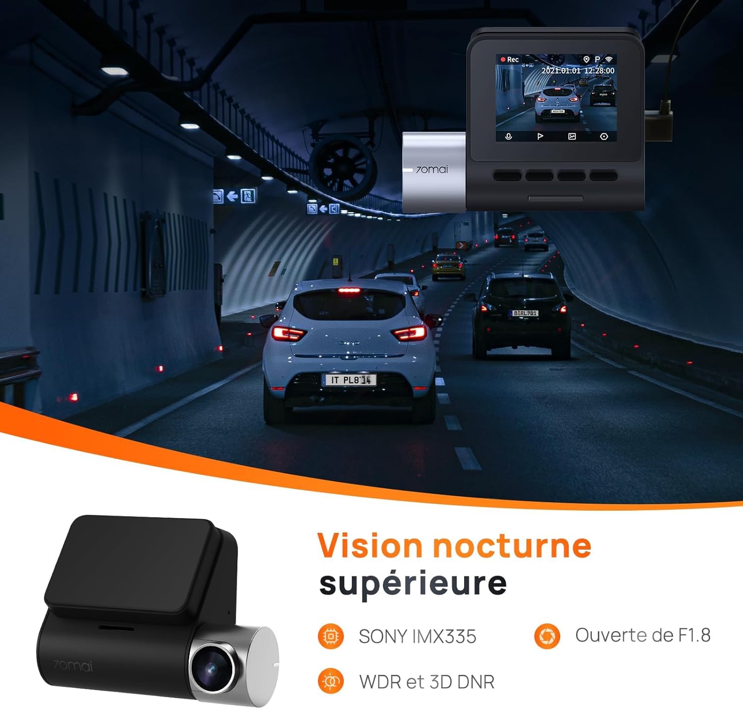70mai 2.7K Dashcam Voiture Avant Arriere A500S Full HD Dash Cam Camera Voiture 1944P+1080P avec GPS Voiture et WiFi Intégrés, Enregistrement en Boucle, Mode Parking 24H et ADAS, Contrôle Via App