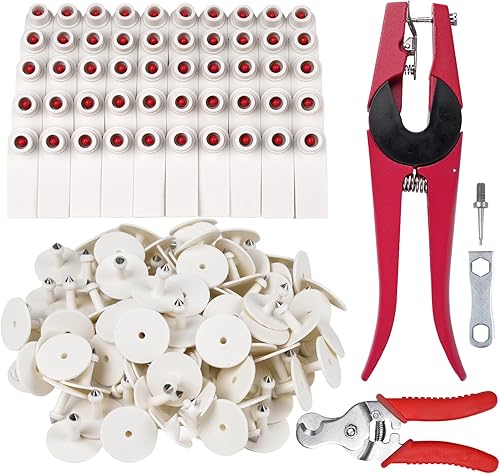 100 etiquetas de oído en blanco para ganado de cabra, ganado, ovejas, cerdos, perros, ciervos, granjas, con aplicador de etiquetas de oreja de