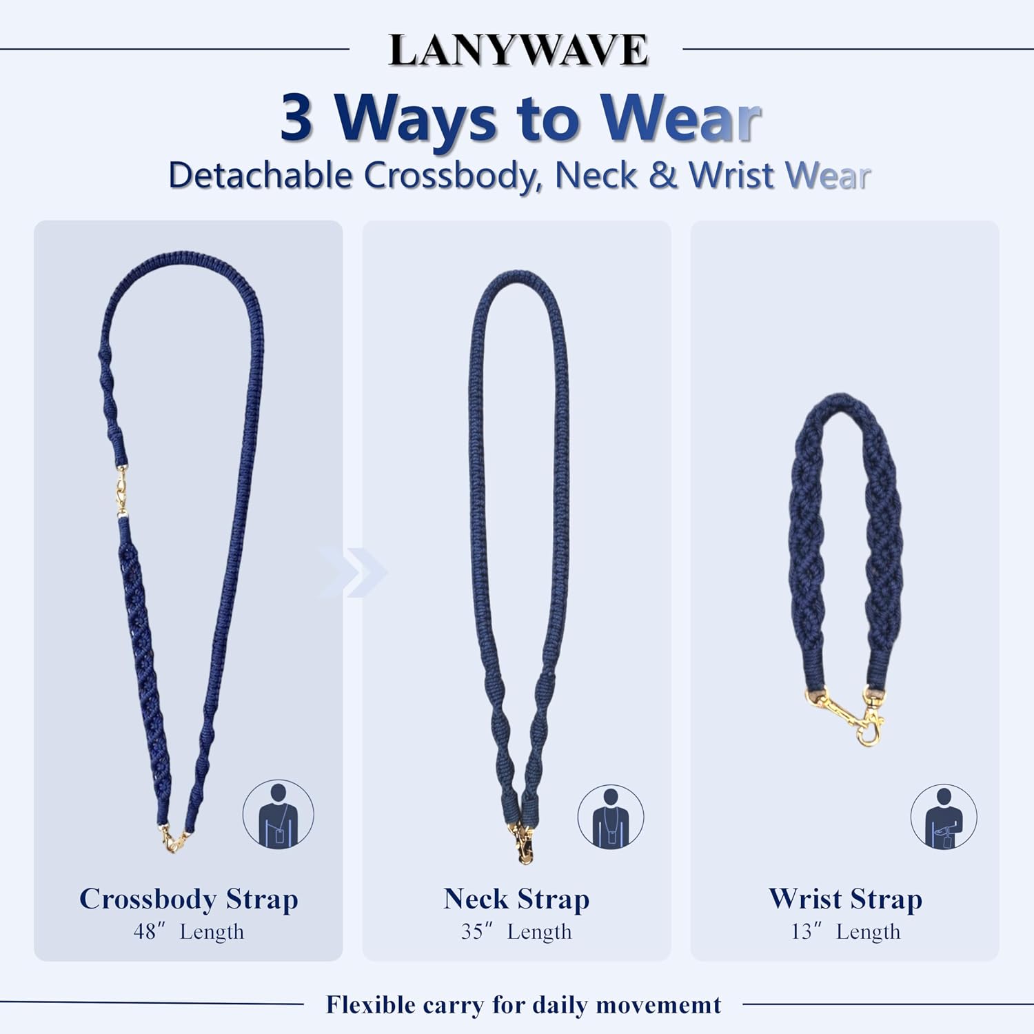 Detachable 3-in-1 Crossbody Phone Strap, Handwoven Boho Lanyard with Wrist Strap and Tether Tab