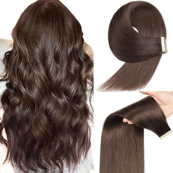 YDDM 14 Inch Tape in Hair Extensions Human Hair, 20pcs Dark Brown Seamless Invisible Straight Tape in Hair Extensions 100% Remy Human Hair for Women(2#, 14 Inch)
