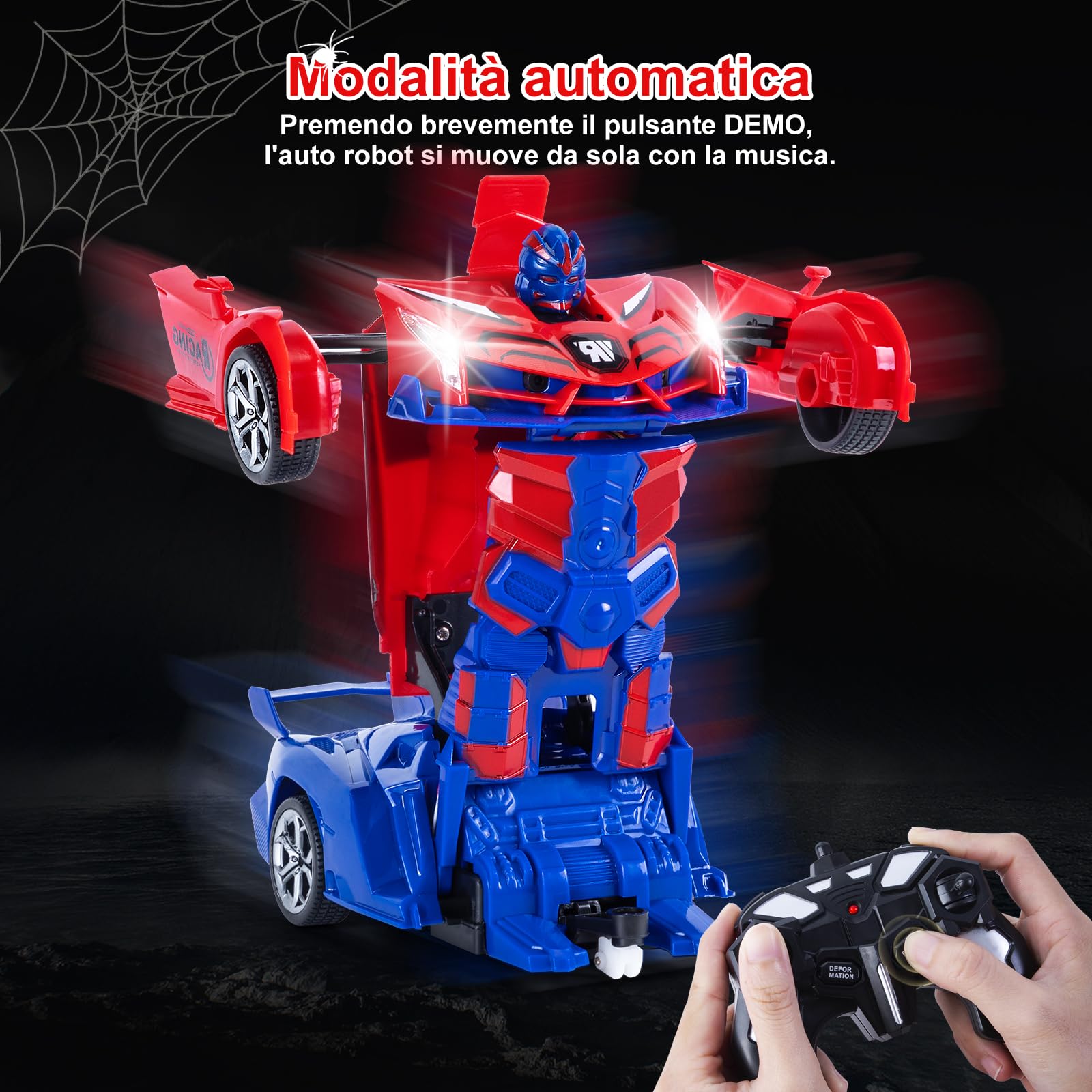 Yellcetoy Transform Macchina Telecomandata Giocattoli, Spider Auto Robot con Gesti della Mano Sening Luce lampeggiante Musica ed Effetto Sonoro, 2,4G RC Cars con Batterie Regalo per Bambini 3-10 Anni