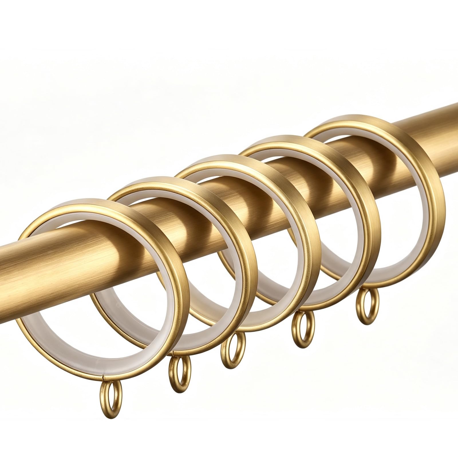18 anelli per tende, silenziosi anelli per tende da 3,5 cm con inserti in plastica con clip in metallo per aste per tende, oro spazzolato