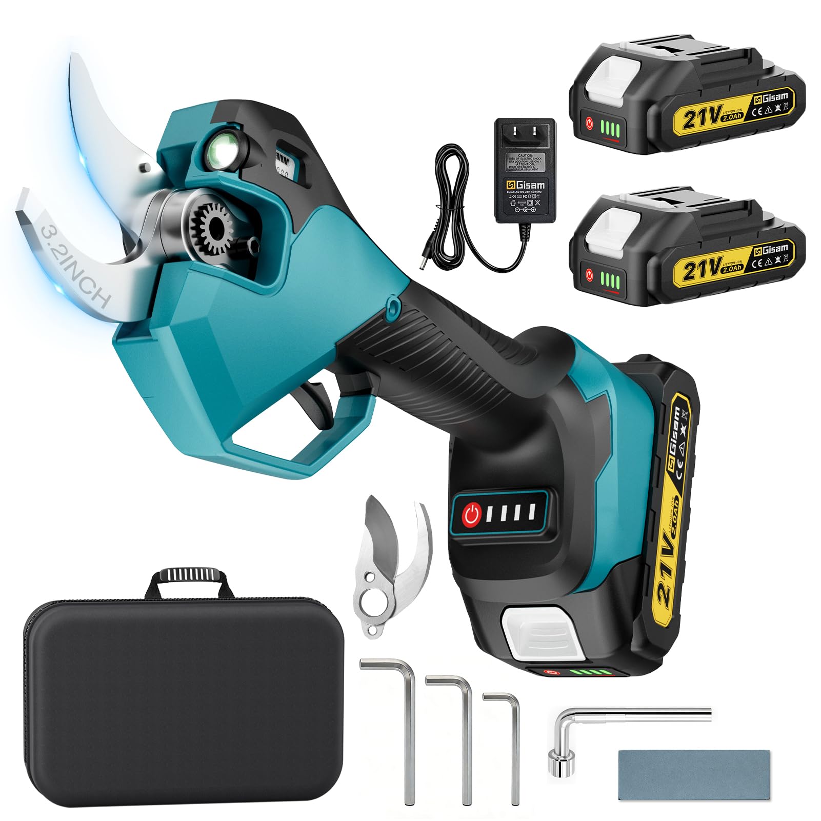 Photo 1 of Electric Pruning Shears Cordless - Max 3.2inch Opening Diameter with LED Light & LCD Display, 1600W Brushless Heavy Duty Pruner, 4 Adjustable Size, SK5 Blades, 2 Batteries for Gardening Pruning