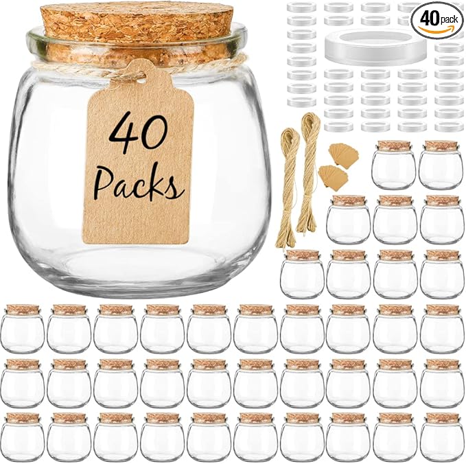 Syntic 40 Pack Small Glass Jars with Cork Lids