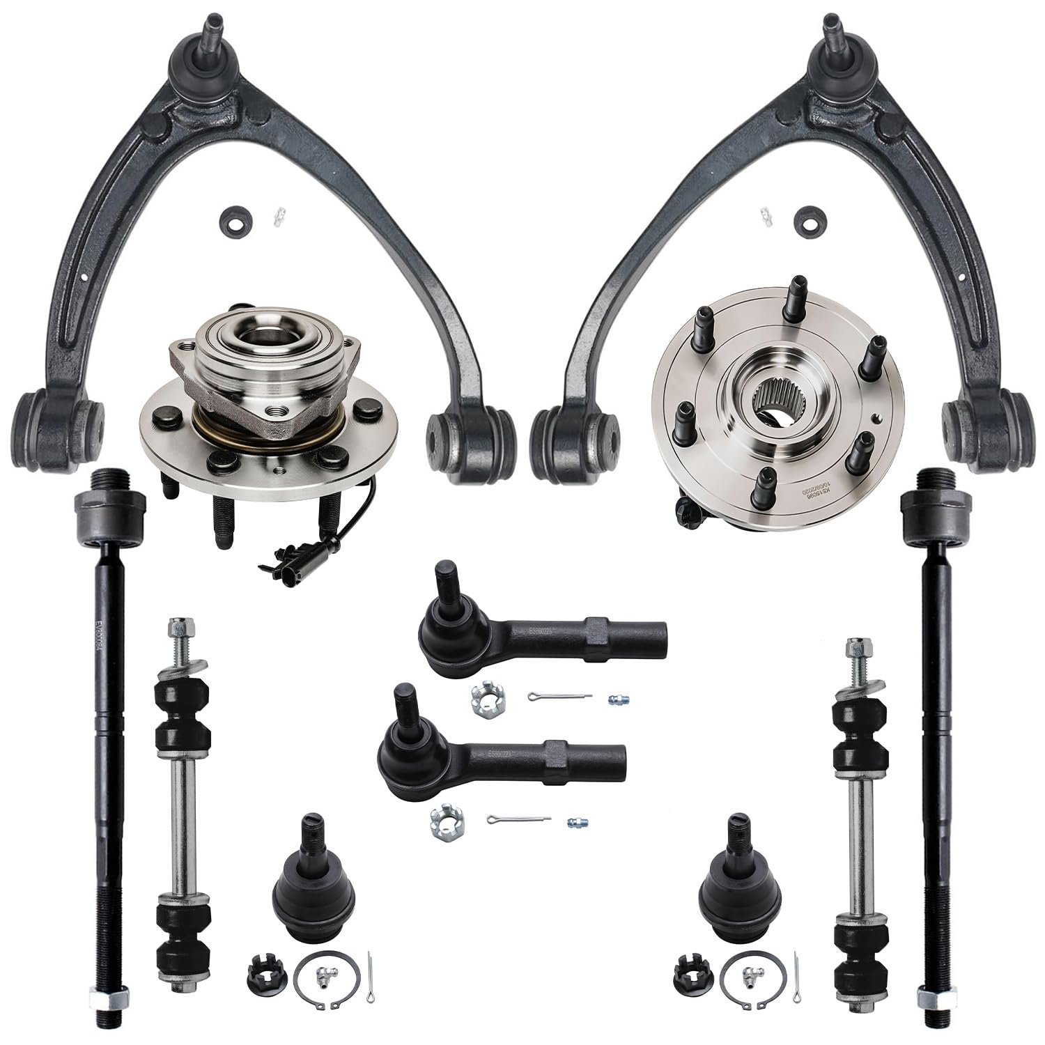 Detroit Axle - 4WD Front 12pc End Kit for Chevy GMC Silverado Sierra Suburban Yukon XL 1500 Avalanche Tahoe Escalade, Upper Control Arms Wheel Bearing
