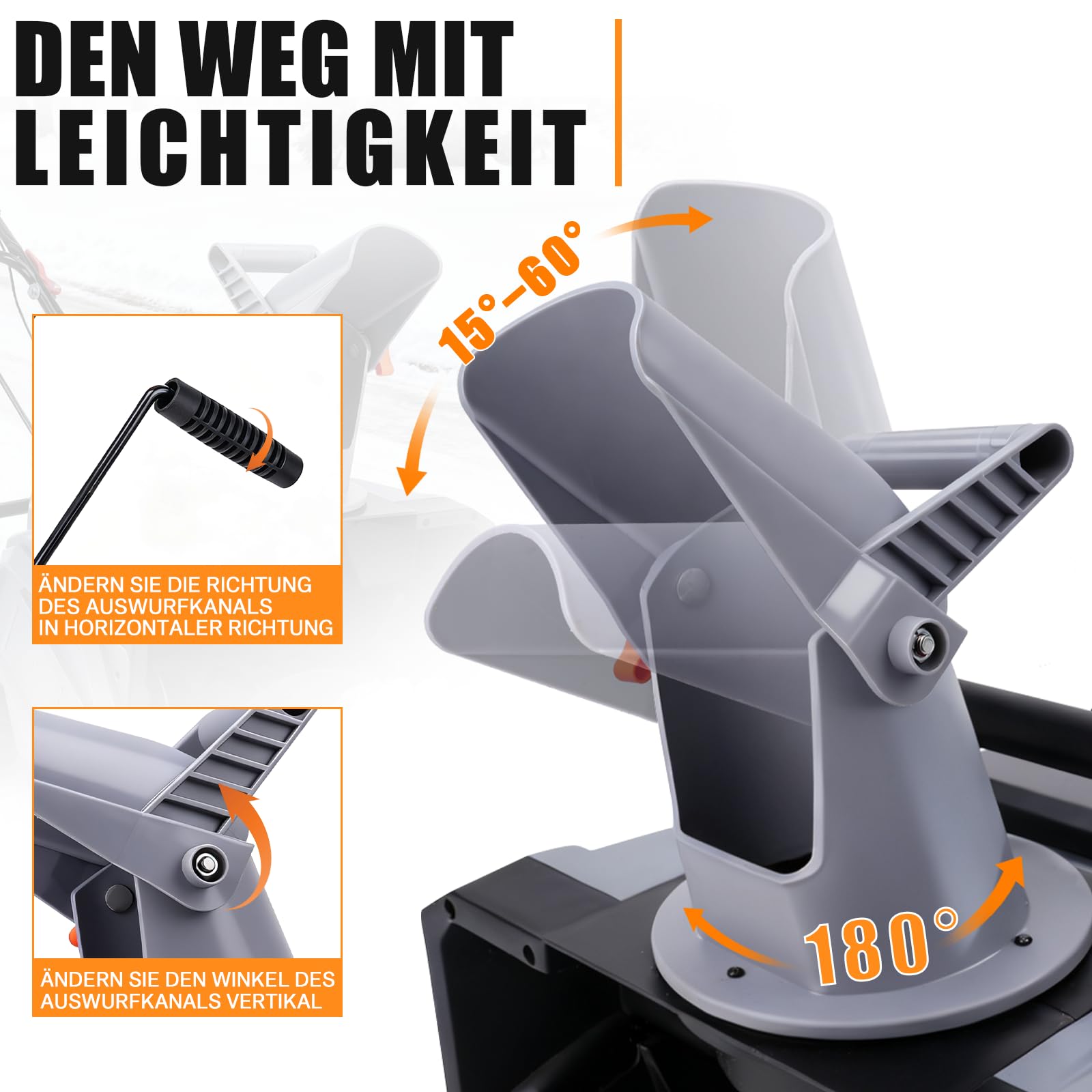 Akku-Schneefräse 40V | Brushless Motor 6000RPM | 46cm Arbeitsbreite | max. 27 cm Schneehöhe | 6m Wurfweite | 180° drehbarer Auswurfkanal inkl. 2x4Ah Akkus & Ladegerät