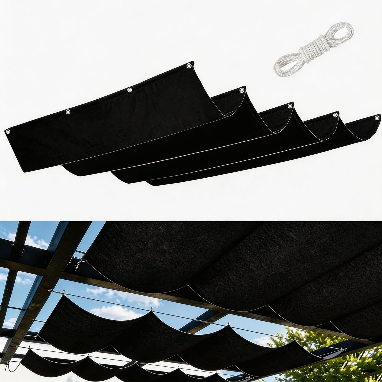 Voile ombrage rétractable vague 1x3,5m noir en PES pour terrasse