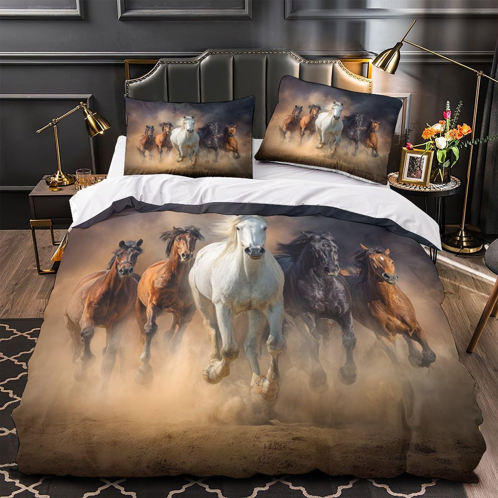 Housse de Couette Lit Double Cheval au Galop Douce et Légère