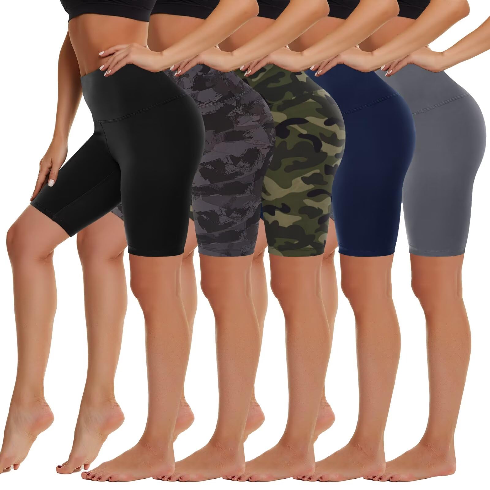 5 Pack Biker Shorts Women - 5"/8" High Waist Spandex Workout Yoga Running Athletic
