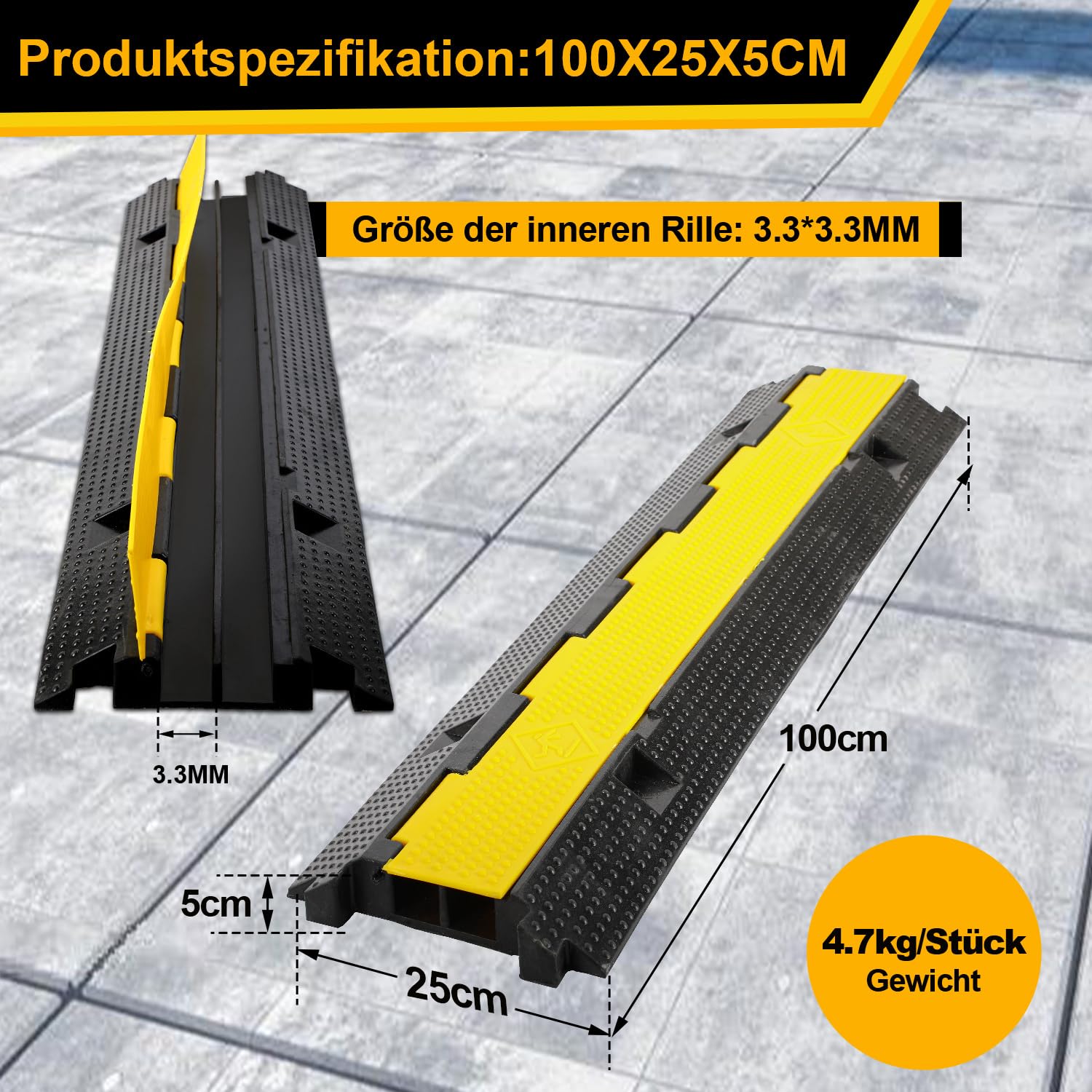 3 unidades de 2 canales de conducto de cable, protección contra sobretensiones para cables, puente de cables de goma termoplástica comercial, 100 x 15 x 2,5 cm, puente de manguera, para