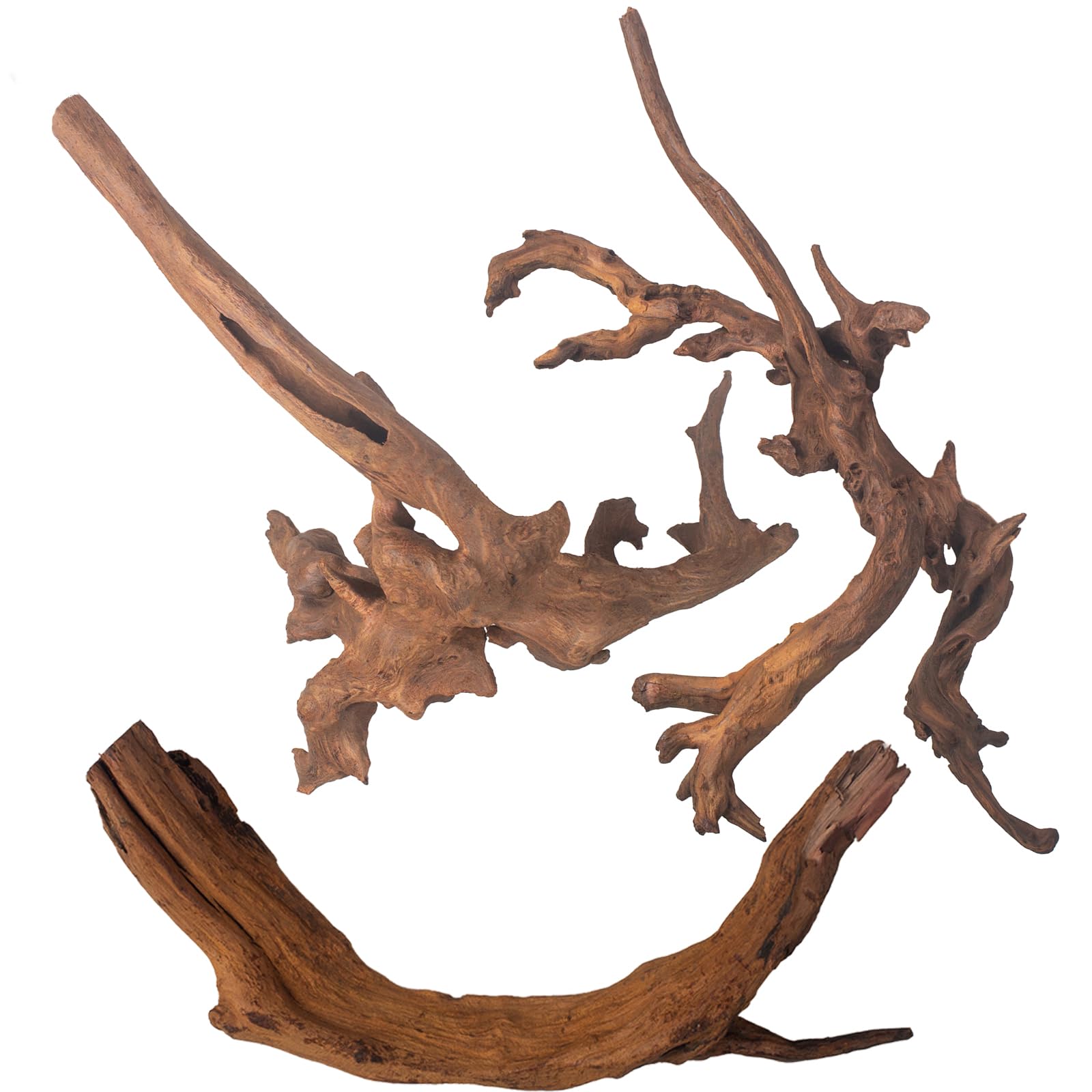 emours Mopani Aquarium Driftwood, Fish Tank Aquascape Wood for Shrimp & Betta, Also for Terrariums & Reptiles, Assorted Branches, 3-Pack (Medium (12–16 in / 30–40 cm))