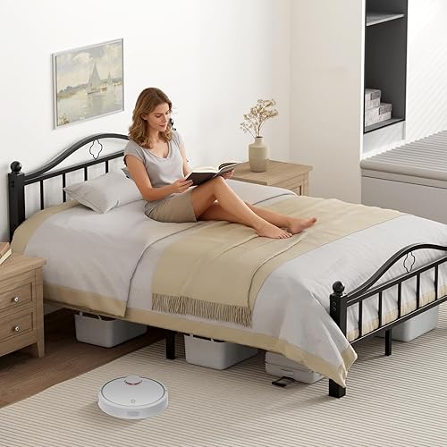 Miniatura 7 de Marco de cama de metal tamaño matrimonial con cabecero, plataforma de metal sin chirridos de 1500 libras con cabecero, almacenamiento debajo de la