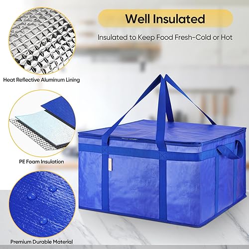 Miniatura 5 de BALEINE Bolsas aisladas reutilizables para comestibles, bolsa enfriadora plegable para comestibles, bolsa térmica grande resistente (XXL, azul