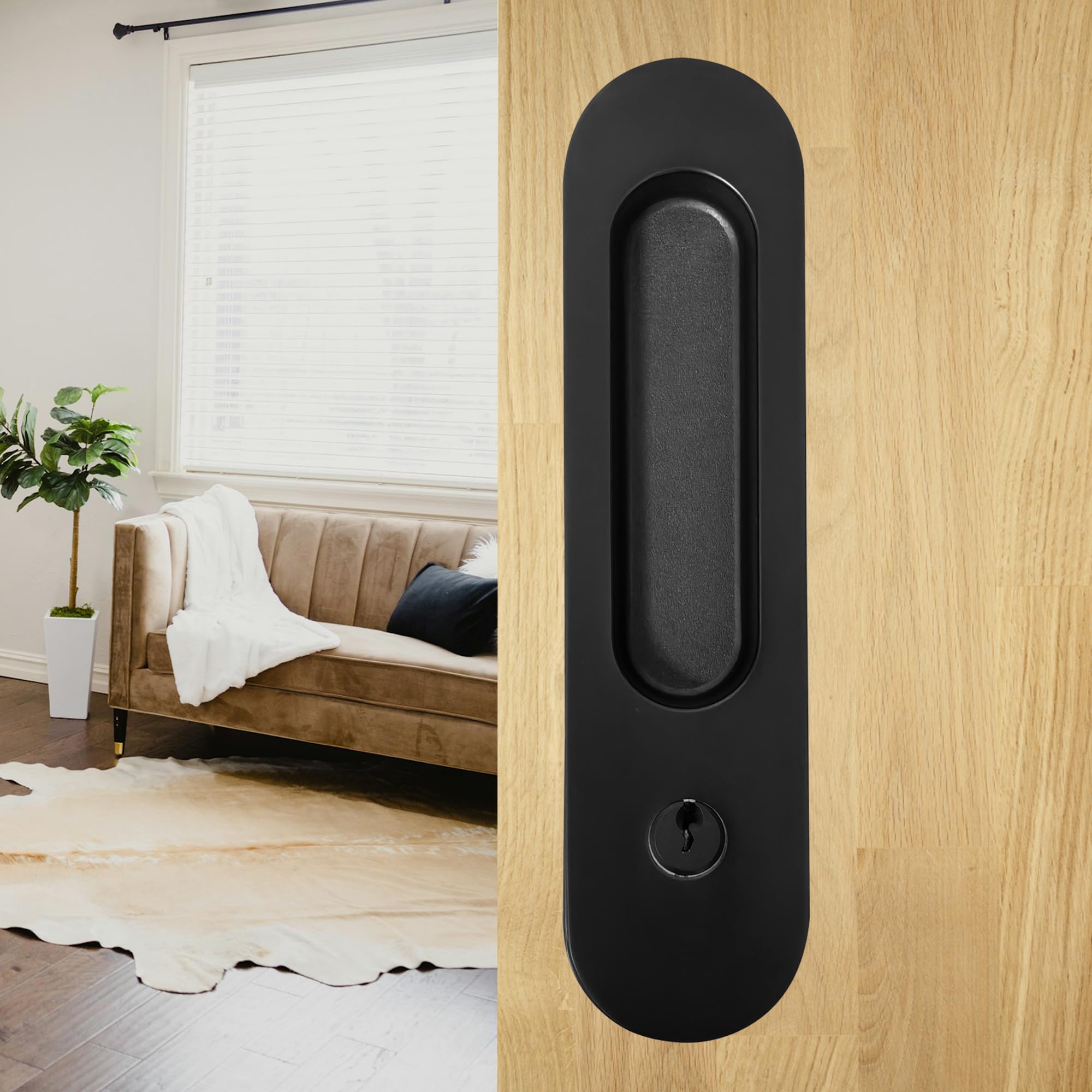 Poignée de porte de poche avec serrure encastrable noir mat 17.8cm