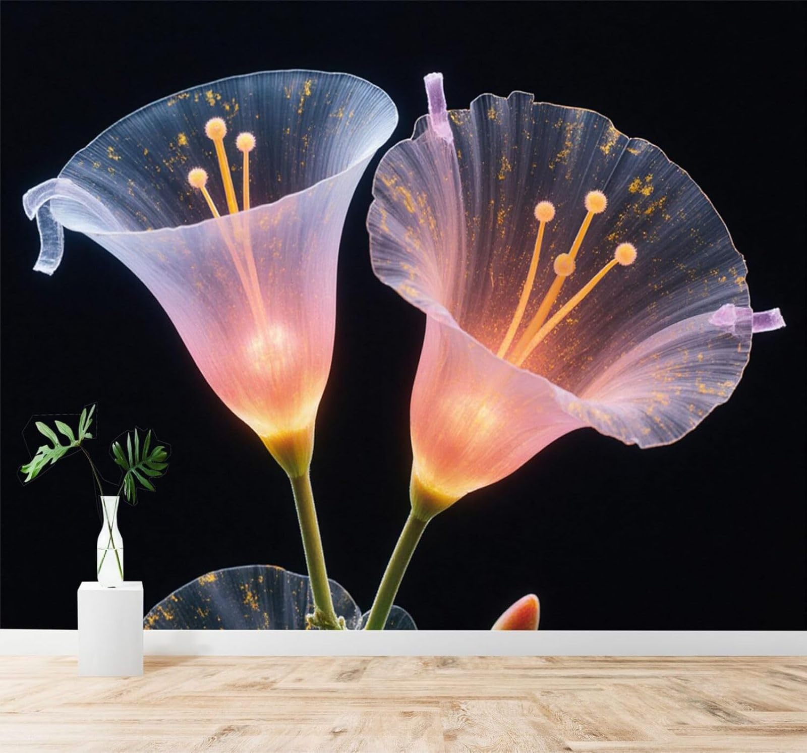 Tzxztt 250Cm×170Cm(B×H) Bright Transparent Flowers Soft And Bright Background Light And Dark Modern 3D Wallpaper Premium Textured Silk Neutral Tones Material Ideal For Living Room Bedroom-250Cm×170Cm