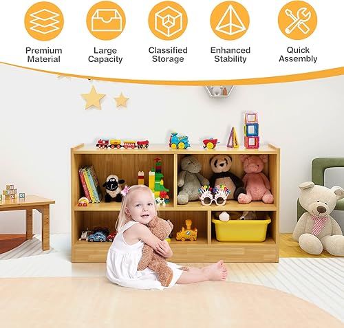 Miniatura 7 de MEDIMALL Estantería de almacenamiento de 2 niveles y 5 cubos, gabinete de estante abierto de madera, gabinete de exhibición multiusos, estantería