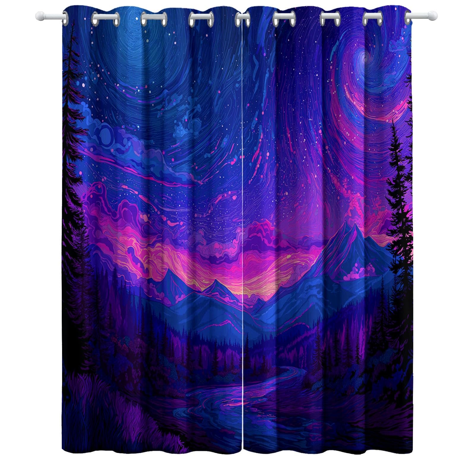 Rideau Occultant 3D Violet Fantaisie Nébuleuse Vallée Rideau Fenêtre Isolant Thermique Phonique Opaque à Oeillets pour Chambre d'enfant Maison Salon Décoration, Lot de 2 Rideaux 100 x 110 cm