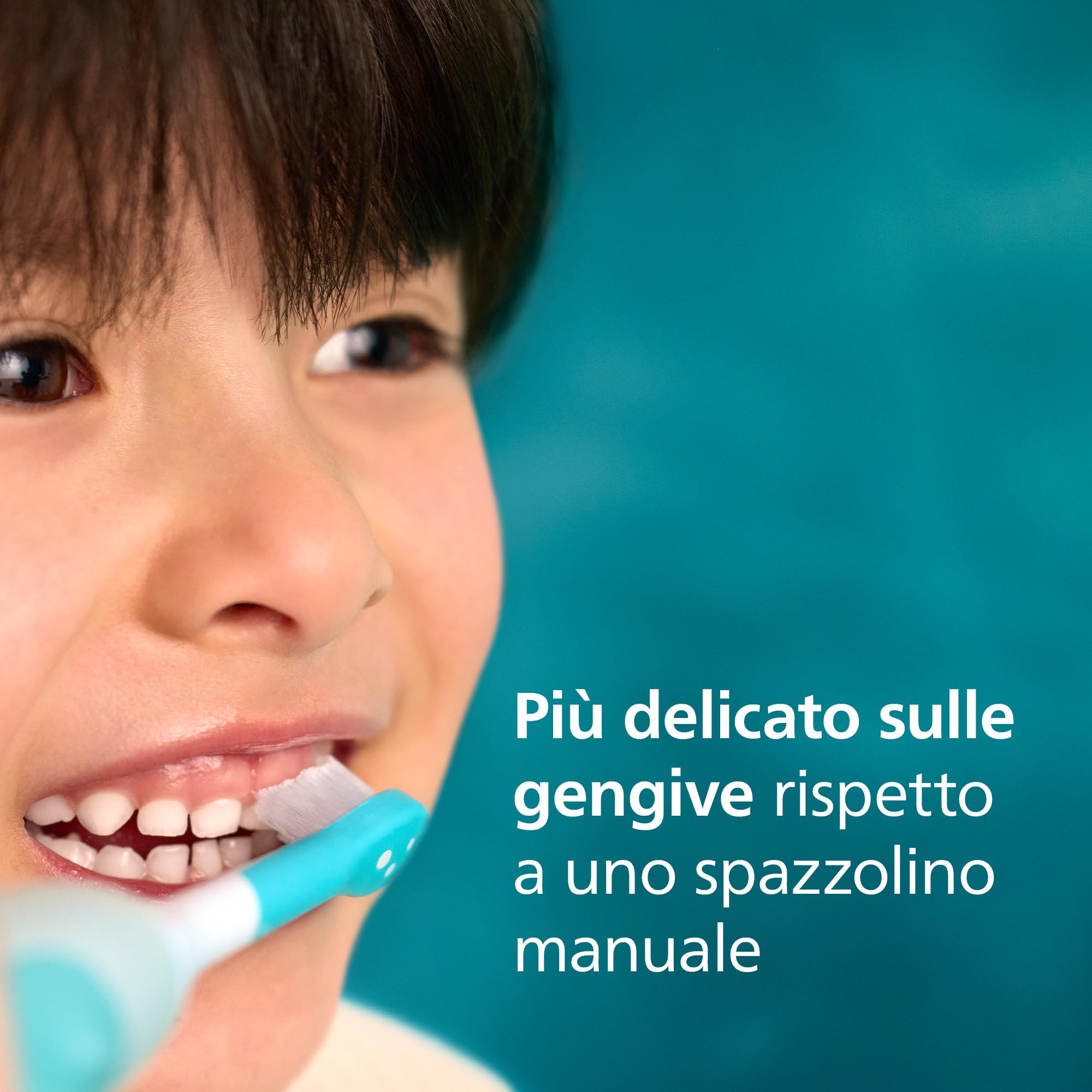 Spazzolino elettrico Philips Sonicare for Kids - Spazzolino sonico per bambini dai 3 anni in su, 2 modalità delicate, timer con audio da 2 minuti, 2 testine mini, verde acqua, modello HX6500/23