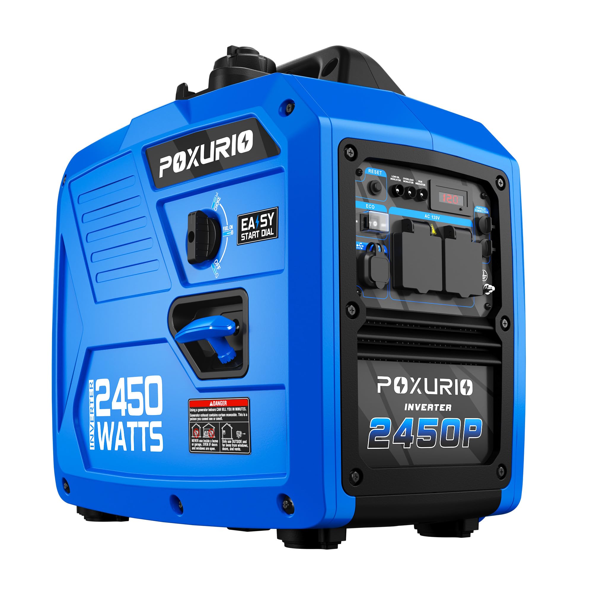 2450-Watt Portable Inverter Generator for Camping & RV, 1.6 Gallon Gas Tank for 8.3 Hours Use, 120V Gas Powered Generator Ultra-Quiet Operation, EPA Compliant