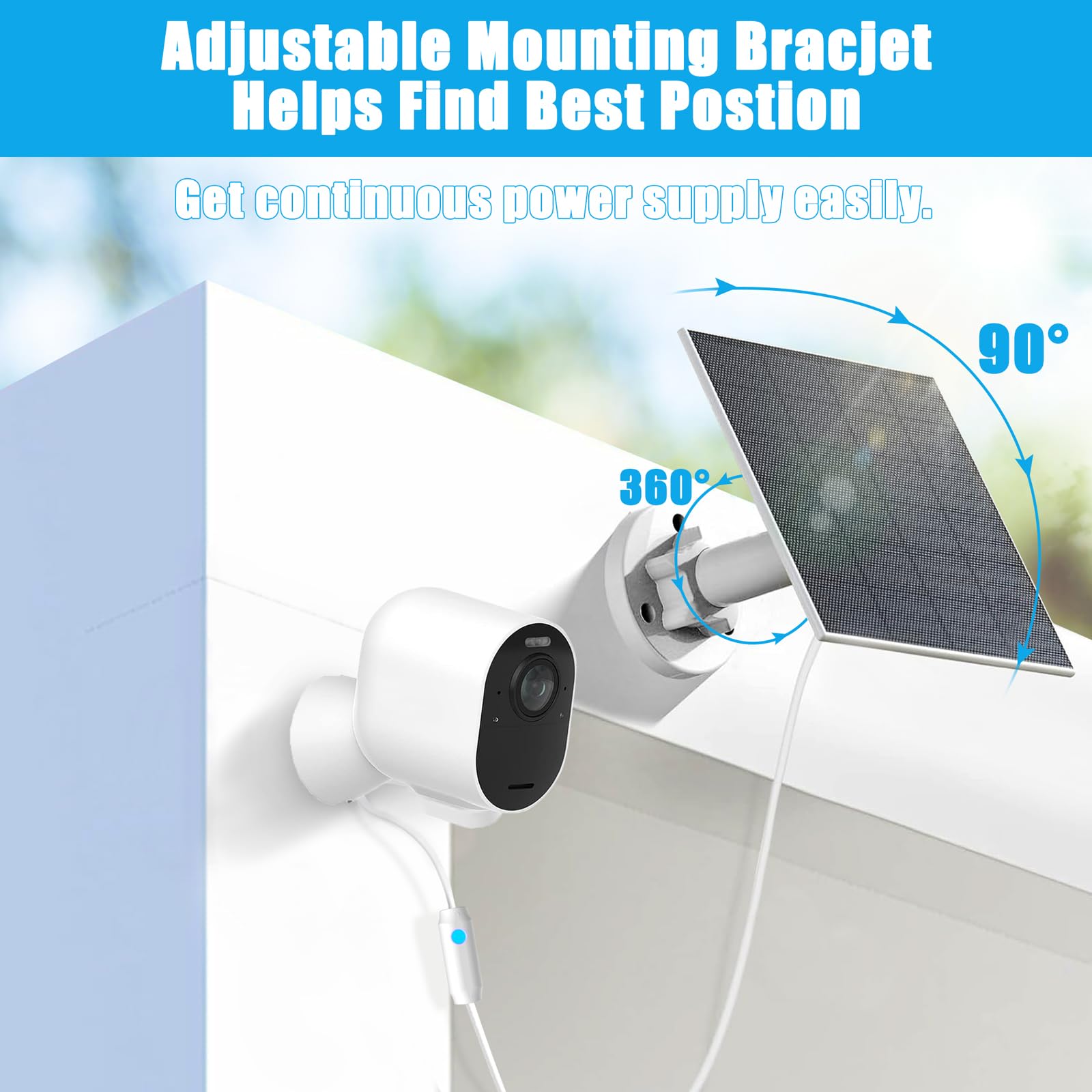 Panneau solaire 6 W compatible avec Arlo Pro 3/Pro 5S/Ultra/Ultra 2, chargeur d'énergie solaire pour caméra Arlo avec voyant lumineux, câble de 4 m, panneau solaire IP66 résistant aux intempéries