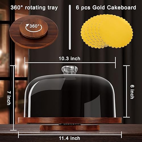 Miniatura 2 de Soporte para tartas con cúpula plato giratorio de madera de acacia y tapa acrílica bandeja para servidores de pasteles tocadiscos para decoración de