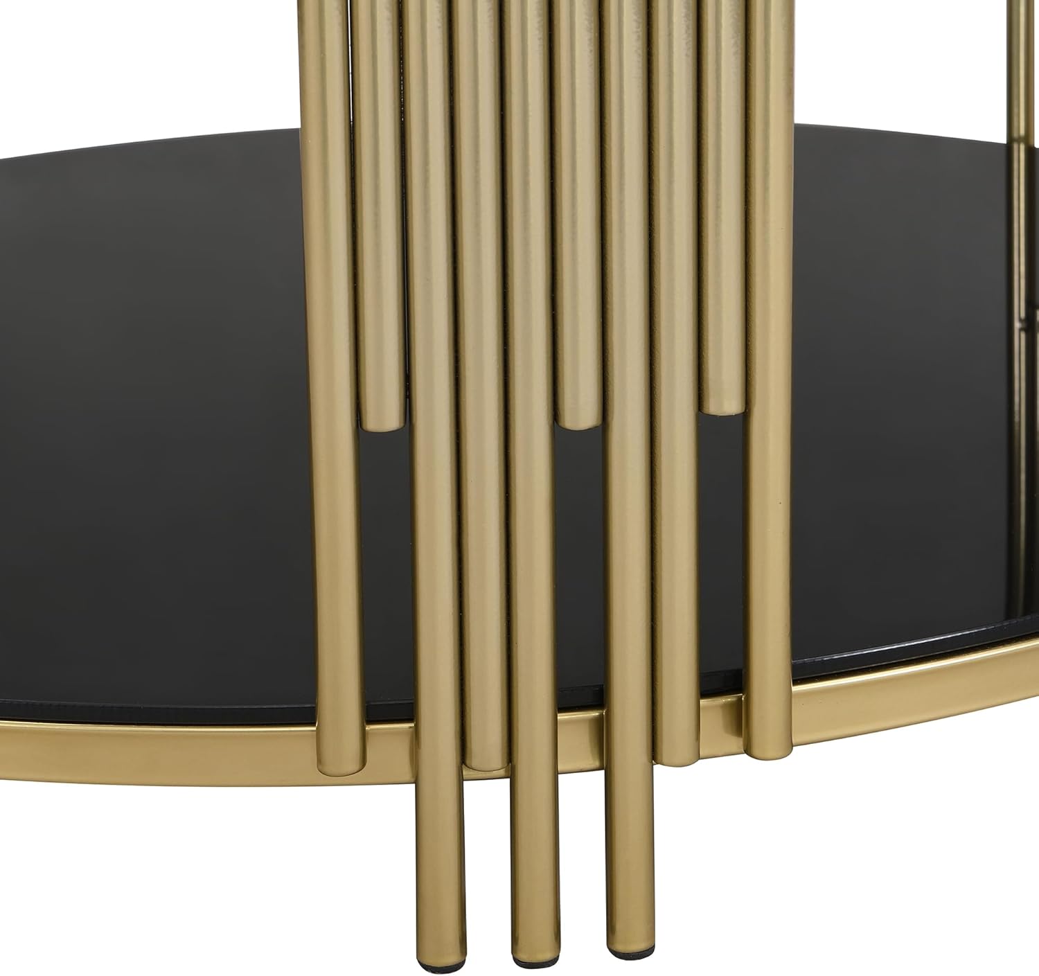 Round Coffee Table with Storage for Saving Space Glass Drum Center Table with Metal Frame for Living Room, Gold + Black