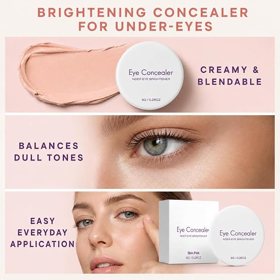 Under Eye Brightener Concealer,Pink Colour Corrector for Dark Circles 2PCS