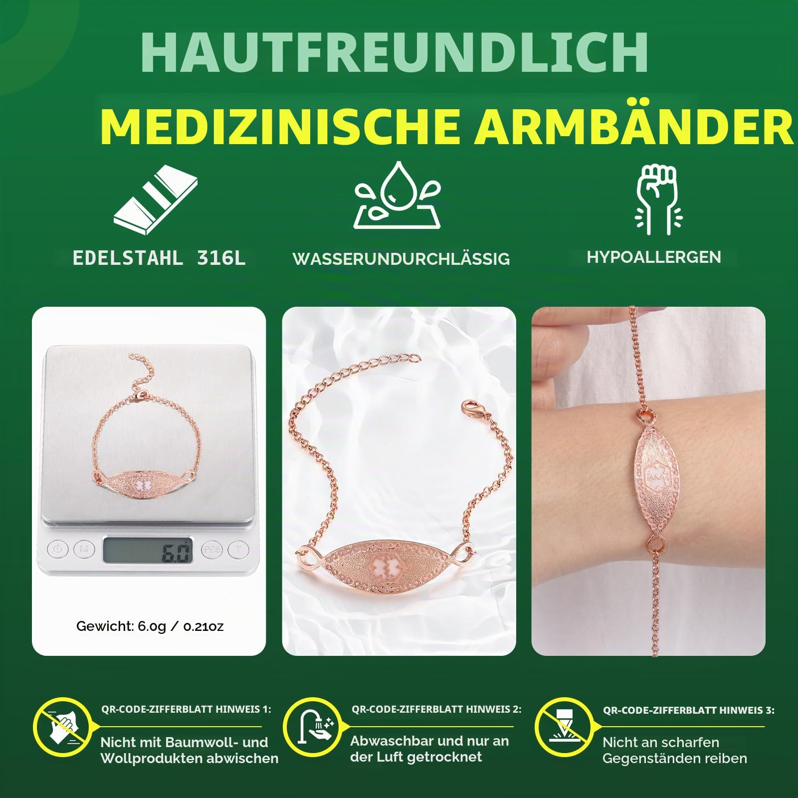Verbessertes medizinisches Armband für Männer und Frauen mit QR-Code, medizinische Notfall-ID-Armbänder – Titan-Stahl-Armband passt Handgelenken von 20,3 - 25,4 cm – mehr Platz